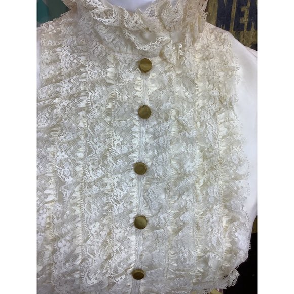 1970s Bridgerton Inspired Ivory and Floral Sleeveless Dress - Picture 7 of 16